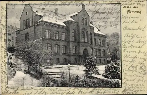 Ak Flensburg in Schleswig Holstein, Töchterschule, Winter