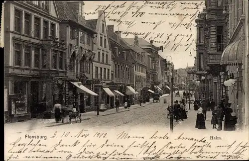 Ak Flensburg in Schleswig Holstein, Halm, Straßenpartie