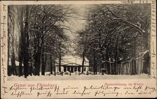 Ak Flensburg in Schleswig Holstein, Marienhölzung im Winter