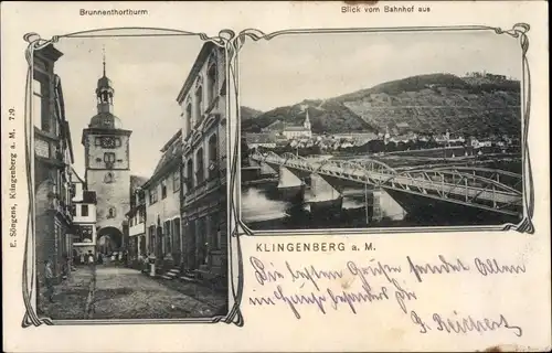 Ak Klingenberg am Main Unterfranken, Blick vom Bahnhof aus, Brunnentorturm