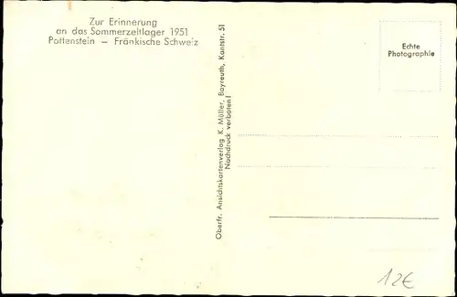 Ak Pottenstein in Oberfranken, Sommerzeltlager 1951, Jugendzeltstadt Hans Böckler, DGB West Berlin