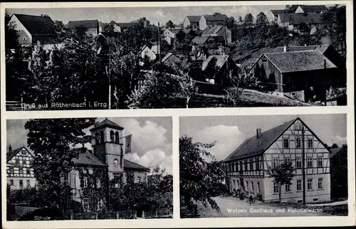 Ak Röthenbach Pretzschendorf Klingenberg im Osterzgebirge, Wetzels Gasthaus, Schule, Totale