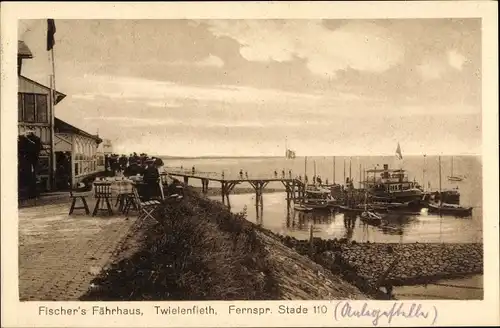 Ak Hollern Twielenfleth an der Elbe, Fischer's Fährhaus, Anlegestelle