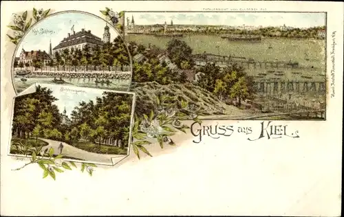 Glitzer Litho Kiel in Schleswig Holstein, Totalansicht, Schloss, Schlossgarten