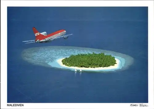 Ak Deutsches Passagierflugzeug, Tri Star L-1011-500 LTU, Malediven, Airport Male, Insel Ihuru