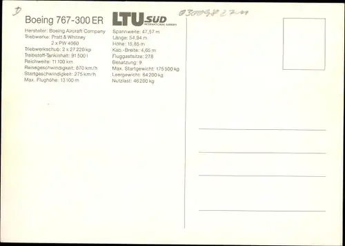 Ak Deutsches Passagierflugzeug, Boeing 767-300 ER, LTU Süd