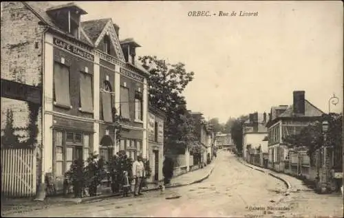 Ak Orbec Calvados, Rue de Livarot, Cafe Hauton, Restaurant