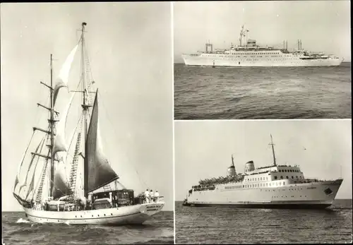 Ak Segelschulschiff Wilhelm Pieck, FDGB Urlauberschiff Völkerfreundschaft, Fährschiff Sassnitz