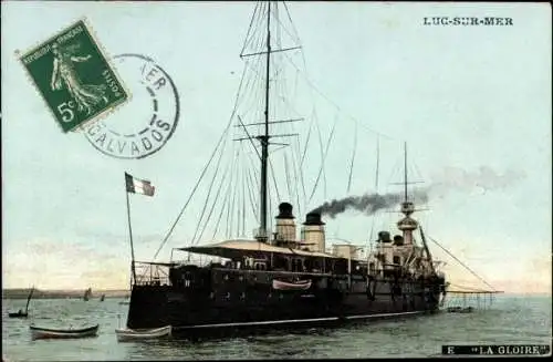 Ak Luc sur Mer Calvados, Französisches Kriegsschiff, La Gloire, Croiseur Cuirasse