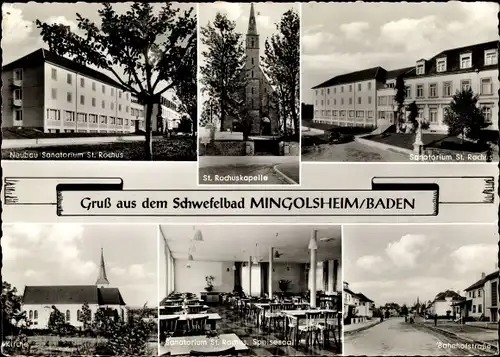 Ak Mingolsheim Bad Schönborn in Baden, St. Rochus Kapelle, Sanatorium, Kirche, Bahnhofstr.