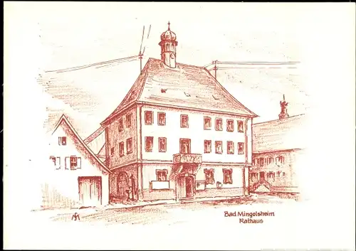 Künstler Ak Schneider, M. L., Mingolsheim Bad Schönborn in Baden, Rathaus