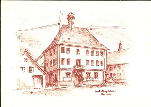 Künstler Ak Schneider, M. L., Mingolsheim Bad Schönborn in Baden, Rathaus