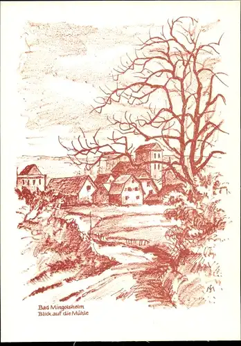 Künstler Ak Schneider, M. L., Bad Mingolsheim Bad Schönborn in Baden, Blick auf die Mühle