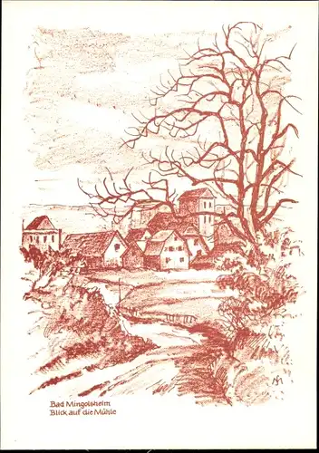 Künstler Ak Schneider, M. L., Bad Mingolsheim Bad Schönborn in Baden, Blick auf die Mühle