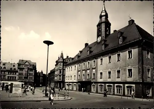 Ak Annaberg Buchholz im Erzgebirge, Rathaus, Straßenpartie