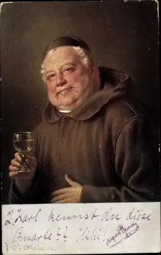 Ak Mönch mit Weinglas, Portrait