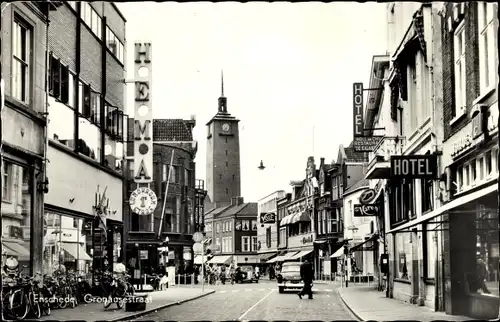 Ak Enschede Overijssel Niederlande, Gronausestraat, Geschäftsstraße, Hotel, HEMA