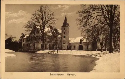 Ak Helvoirt Vught Nordbrabant, Zwijnsbergen, Winterlandschaft mit Schloss