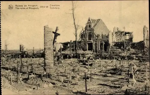 Ak Nieuport Nieuwpoort Westflandern, Ruines, Cimetiere, 1. WK