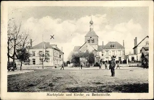 Ak Bétheniville Meurthe et Moselle, Marktplatz und Kirche