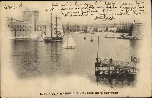 Ak Marseille Bouches du Rhône, Entree du vieux Port