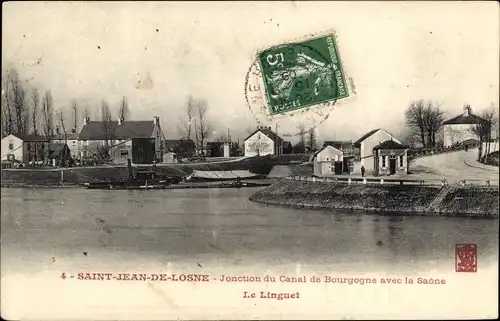 Ak Saint Jean de Losne Cote d'Or, Le Linguet, Jonction du Canal de Bourgogne avec la Saone
