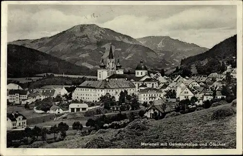 Ak Mariazell Steiermark, Teilansicht des Ortes mit Gemeindealpe und Ötscher