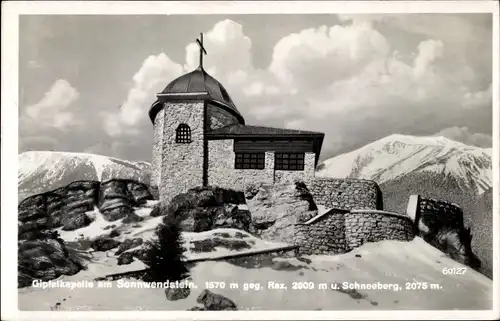 Ak Steiermark Österreich, Gipfelkapelle am Sonnwendstein, gegen Rax und Schneeberg