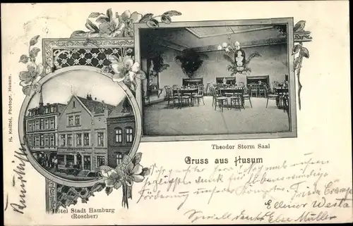 Ak Husum in Nordfriesland, Hotel Stadt Hamburg, Innenansicht, Theodor Storm Saal