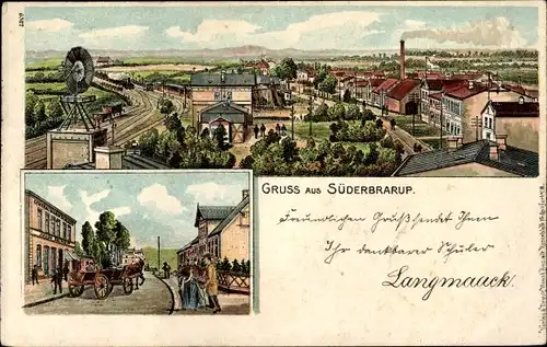 Litho Süderbrarup in Angeln, Totalansicht, Windrad, Straßenpartie, Bahnhof