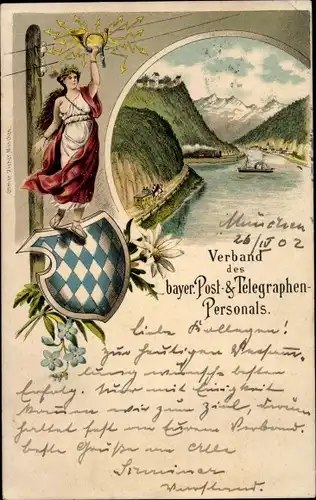 Wappen Litho Verband des bayerischen Post und Telegraphen Personals
