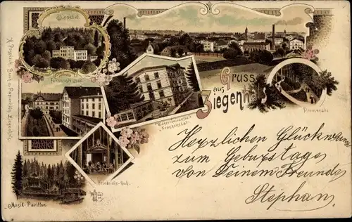 Litho Głuchołazy Zdrój Bad Ziegenhals Schlesien, Wasserheilanstalt, Friedrichsruh, Musikpavillon