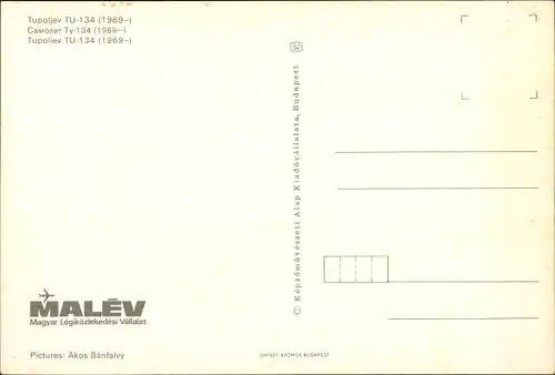 Künstler Ak Tupoljev TU 134, 1969, Ungarisches Passagierflugzeug, Malev Airlines