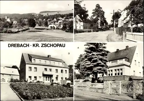 Ak Drebach im Erzgebirge Sachsen, Teilansicht, Hauptstraße, Rathaus, Kinderkrippe