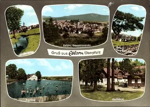 Ak Eslarn in der Oberpfalz Bayern, Gesamtansicht, Torfhäusl, Freibad