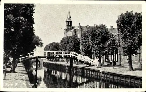 Ak Sloten Friesland Niederlande, de Hoge Brug