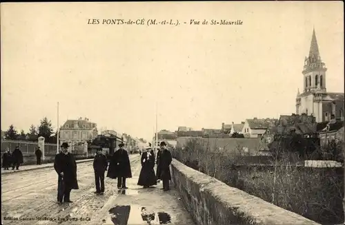 Ak Les Ponts de Cé Maine et Loire, vue de St-Maurille, Ortspartie