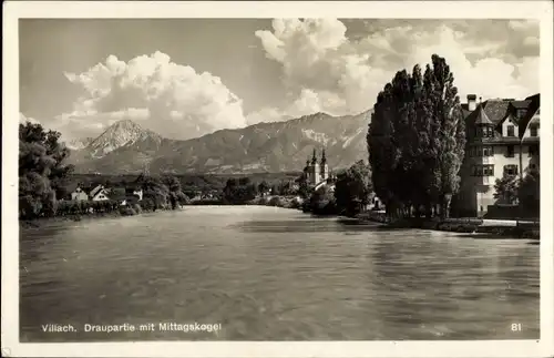 Ak Villach in Kärnten, Draupartie, Mittagskogel