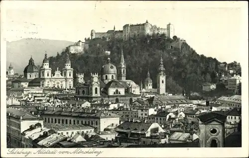 Ak Salzburg in Österreich, Altstadt vom Mönchsberg gesehen