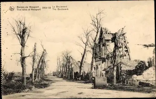 Ak Nieuport Nieuwpoort Westflandern, Ruines, Krieg 1914-1918, Le Boulevard