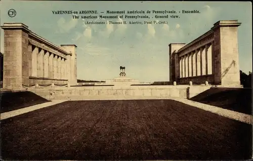 Ak Varennes en Argonne Meuse, Monument Americain de Pennsylvanie, Ensemble