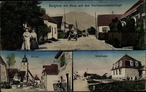 Ak Bergholtz Bergholz Elsass Haut Rhin, Hartmannsweilerkopf, Schulhaus, Kirche