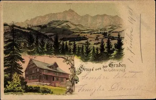 Litho Krinau Wattwil im Obertoggenburg Kanton St. Gallen, Gasthaus Gruben