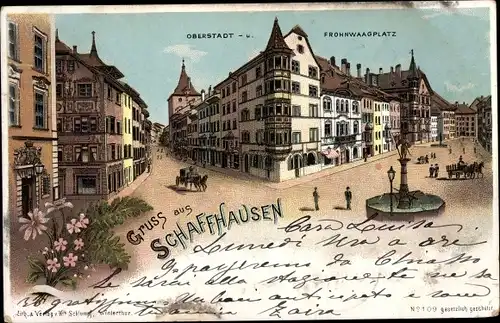 Litho Schaffhausen am Rhein Schweiz, Oberstadt, Frohnwaagplatz