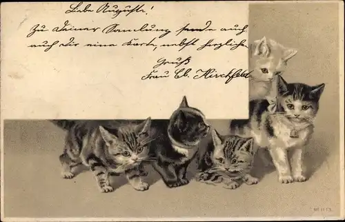 Präge Litho Fünf kleine Katzen