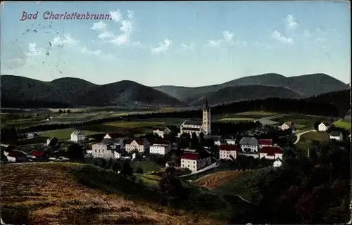 Ak Jedlina Zdrój Bad Charlottenbrunn Schlesien, Blick auf den Ort