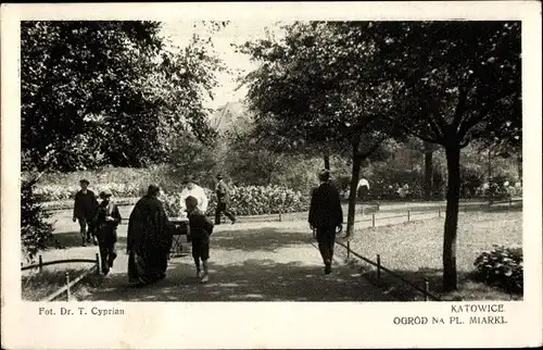 Ak Katowice Kattowitz Oberschlesien, Ogrod na Pl. Miarki, Parkanlage