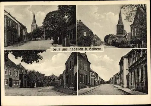 Ak Kapellen Geldern am Niederrhein, Ortsansichten, Straßenpartie, Kirchturm