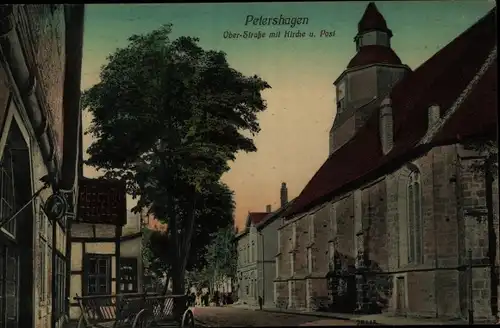 Ak Petershagen an der Weser, Oberstraße mit Kirche und Post