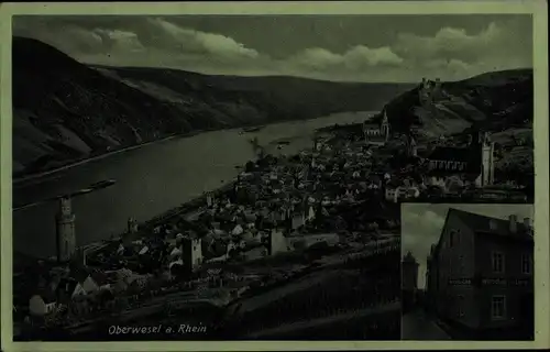 Ak Oberwesel am Rhein, Blick auf den Ort, Gasthaus zum Lamm